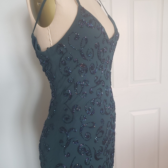 Cache Silk Teal Beaded 1920s Style Evening Dress, 4 - Picture 6 of 16